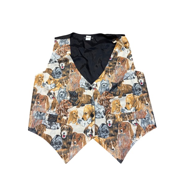 Saddle River Jackets & Blazers - Vintage Dog Print Vest Mens Womens L XL veterinarian Lined puppy novelty print